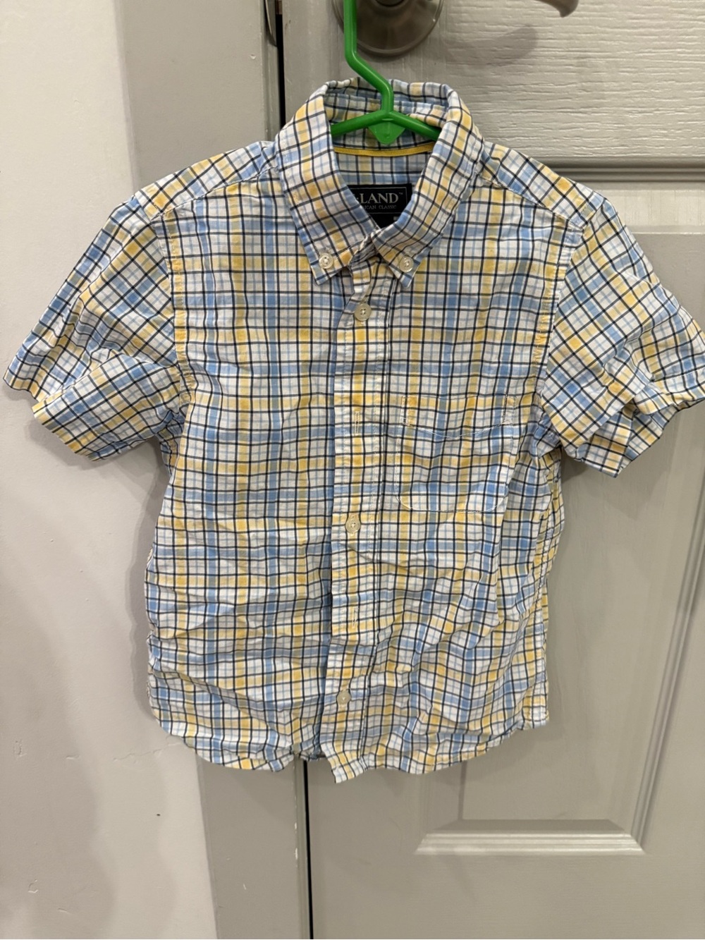 Lands' End Short-Sleeve Plaid Button-Down Shirt - Blue & Yellow